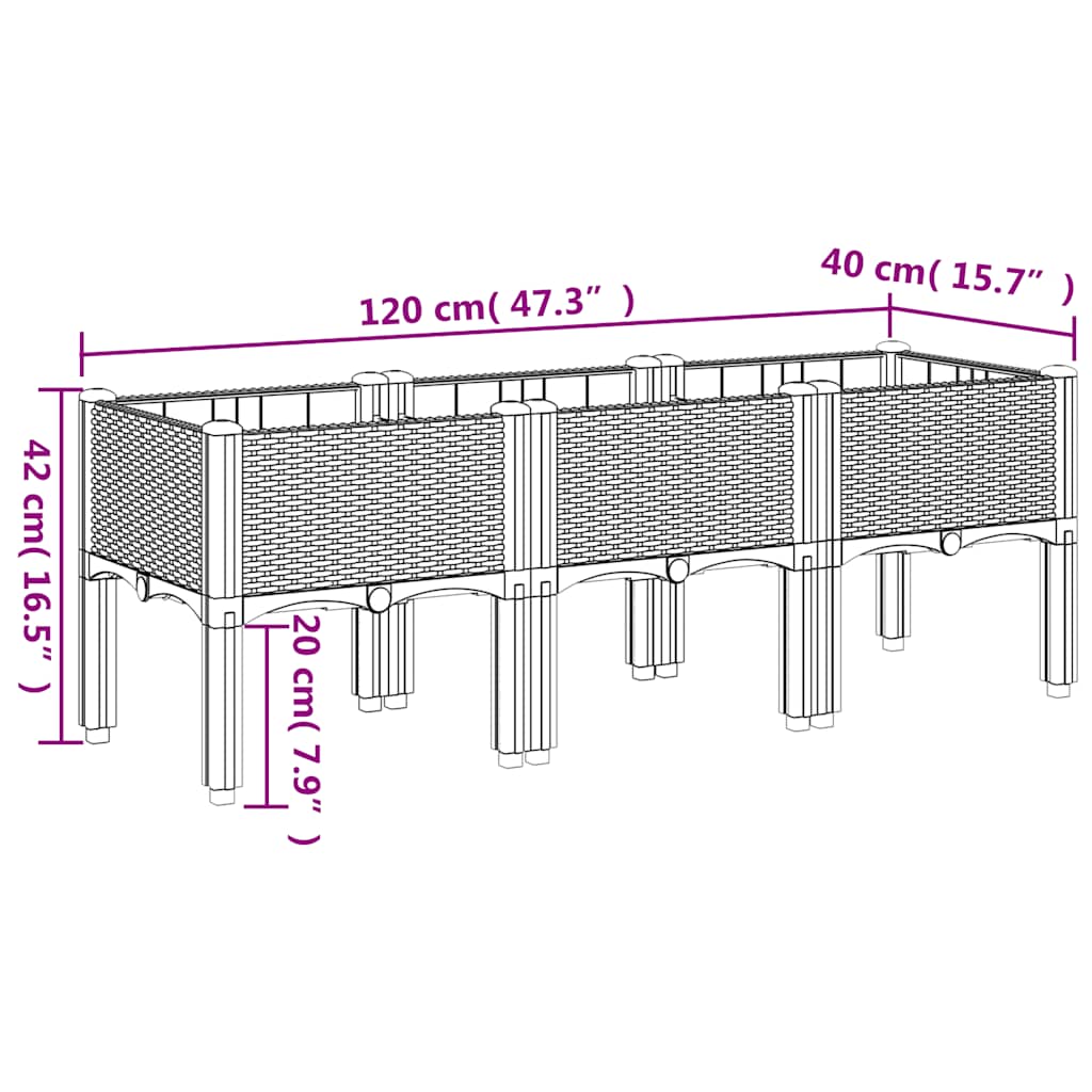 Ζαρντινιέρα Κήπου με Πόδια Μπλε Γκρι 120x40x42 εκ. Πολυπροπυλένιο