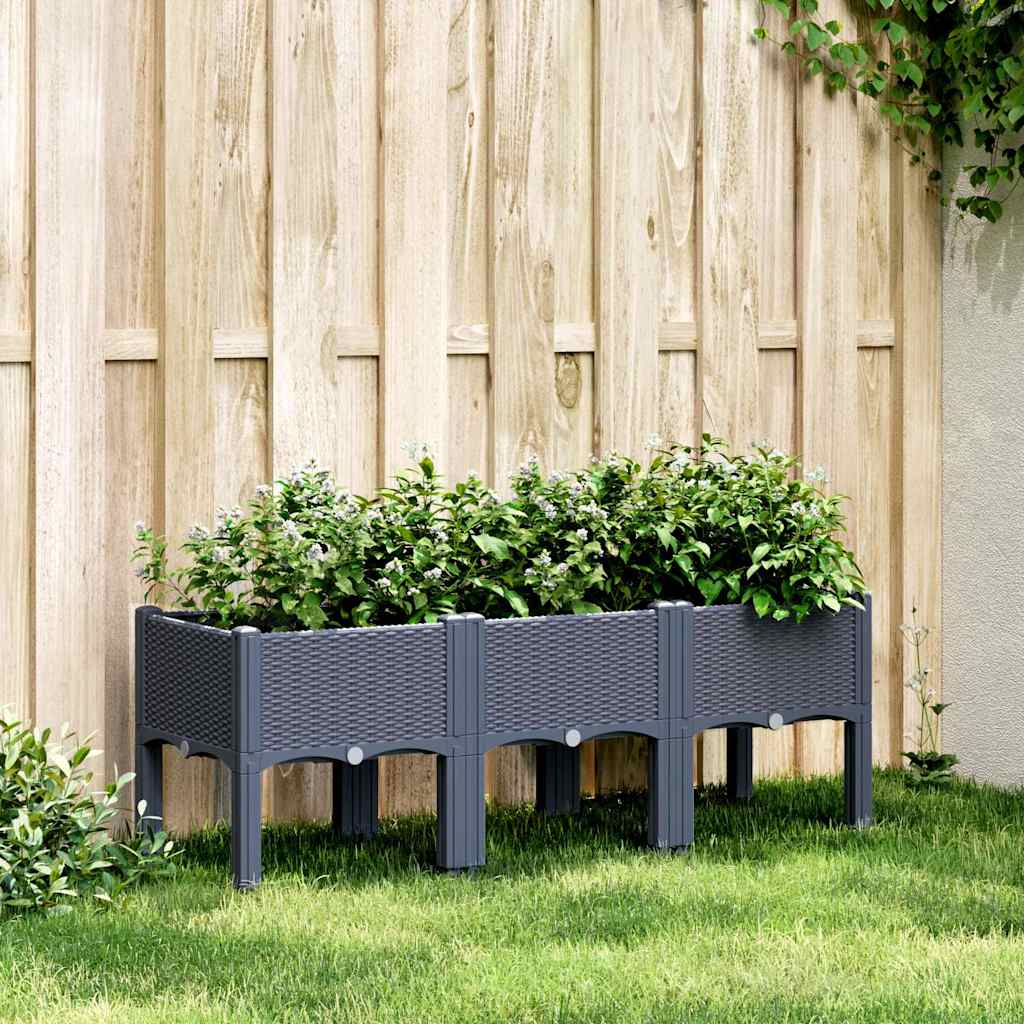 Ζαρντινιέρα Κήπου με Πόδια Μπλε Γκρι 120x40x42 εκ. Πολυπροπυλένιο