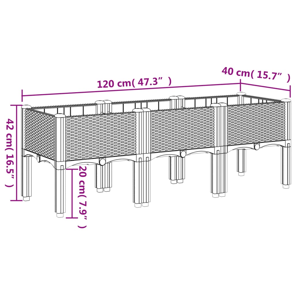 Ζαρντινιέρα Κήπου με Πόδια Μαύρη 120x40x42 εκ. Πολυπροπυλένιο - Pakobazaar