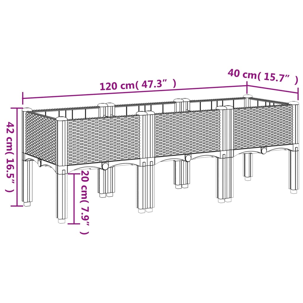 Ζαρντινιέρα Κήπου με Πόδια Λευκή 120x40x42 εκ. Πολυπροπυλένιο