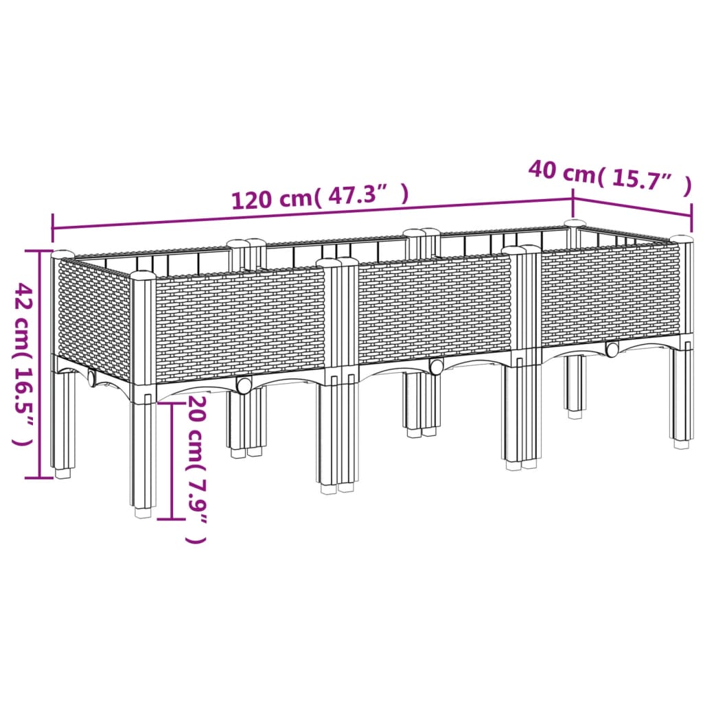 Ζαρντινιέρα Κήπου με Πόδια Καφέ 120x40x42 εκ. Πολυπροπυλένιο