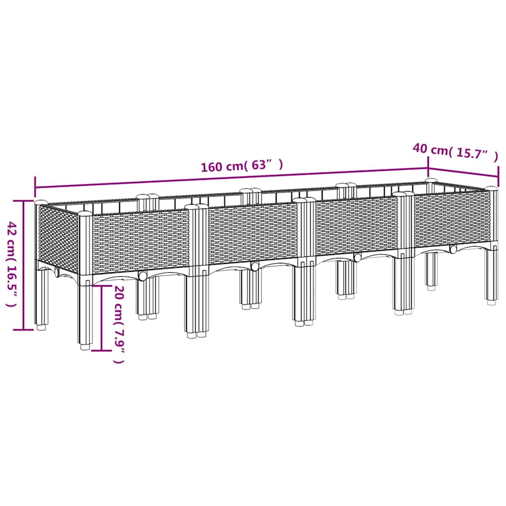 Ζαρντινιέρα Κήπου με Πόδια Μπλε Γκρι 160x40x42 εκ. Πολυπροπυλένιο