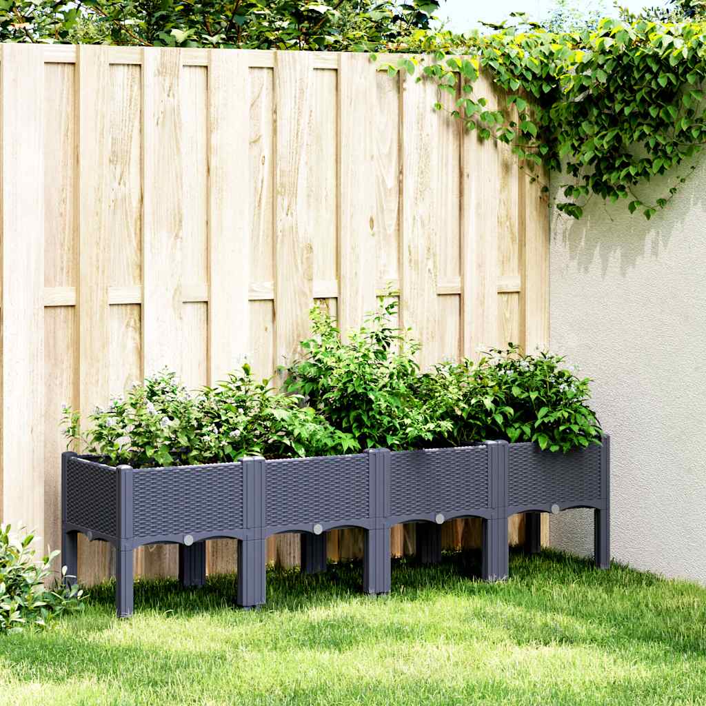 Ζαρντινιέρα Κήπου με Πόδια Μπλε Γκρι 160x40x42 εκ. Πολυπροπυλένιο