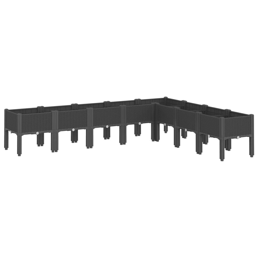 Ζαρντινιέρα Κήπου με Πόδια Μαύρη 200x160x42 εκ. Πολυπροπυλένιο