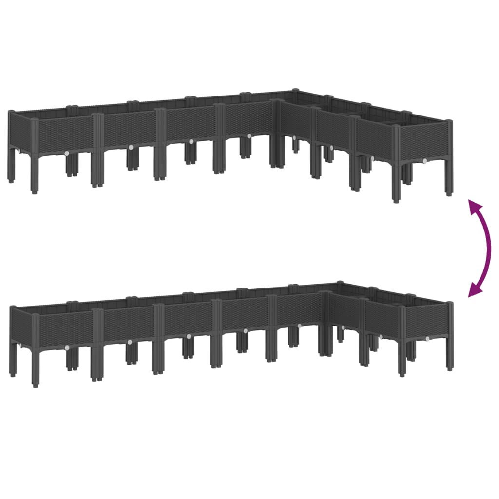 Ζαρντινιέρα Κήπου με Πόδια Μαύρη 200x160x42 εκ. Πολυπροπυλένιο - Pakobazaar