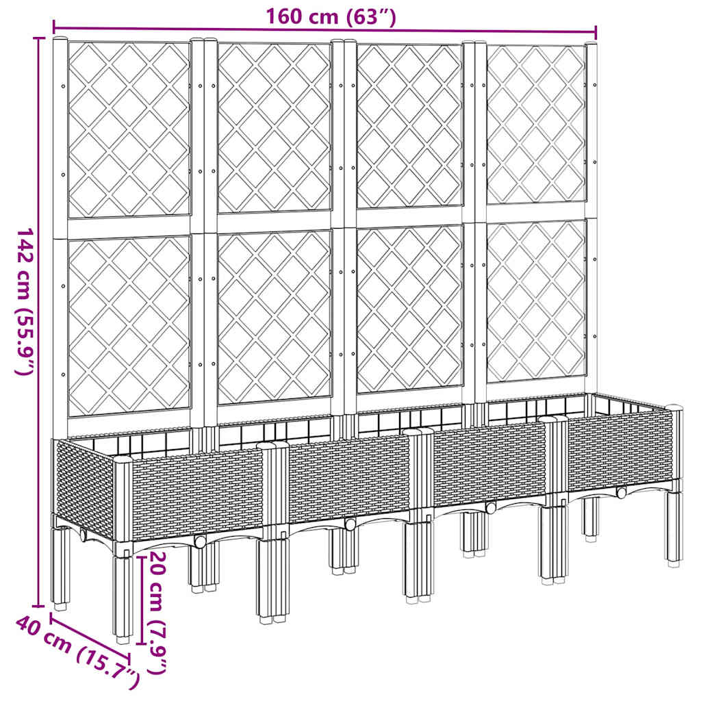 Ζαρντινιέρα Κήπου με Καφασωτό Λευκή 160x40x142 εκ. Πολυπροπ. - Pakobazaar