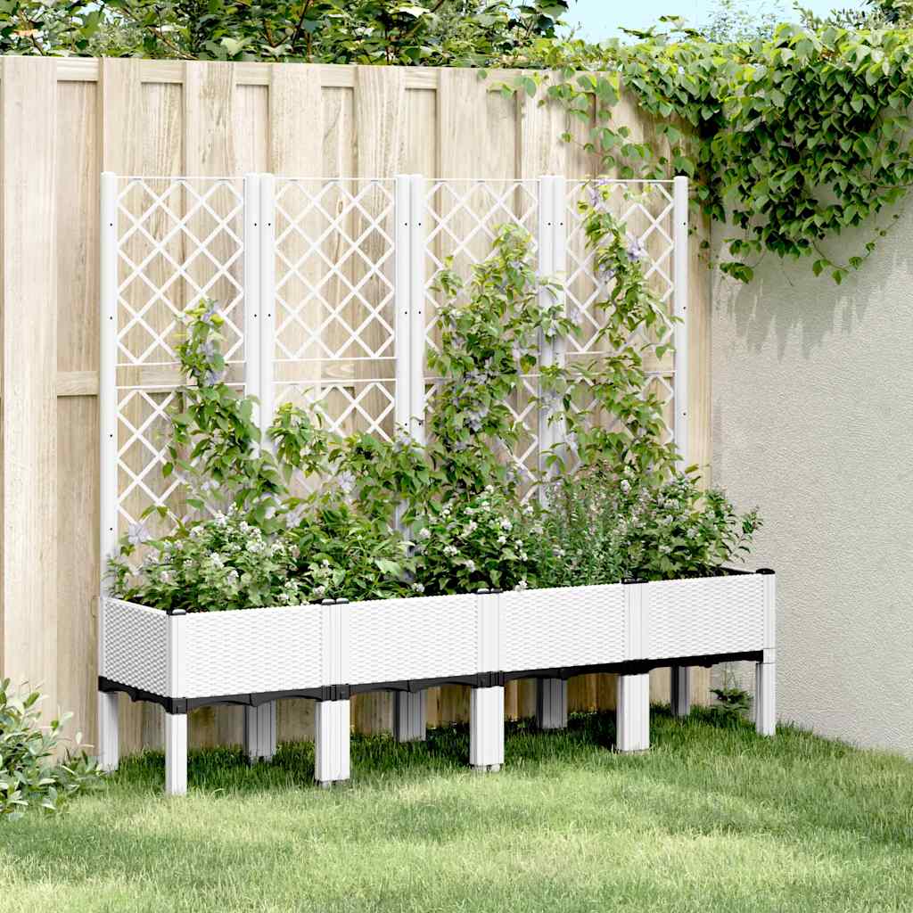 Ζαρντινιέρα Κήπου με Καφασωτό Λευκή 160x40x142 εκ. Πολυπροπ. - Pakobazaar