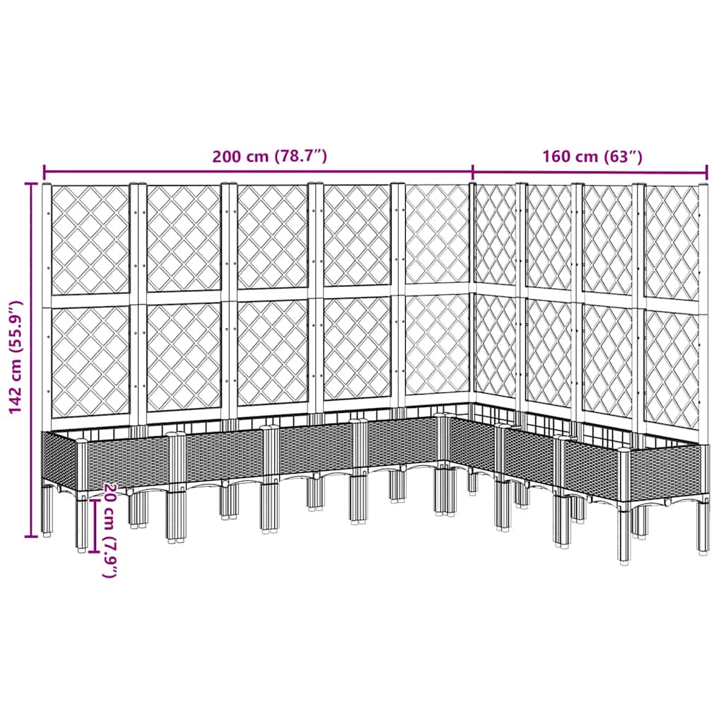 Ζαρντινιέρα Κήπου με Καφασωτό Μαύρη 200 x 160 x 142 εκ. από PP
