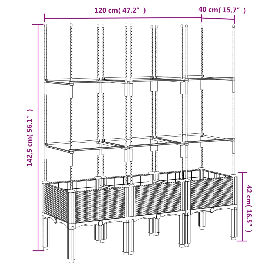 Ζαρντινιέρα Κήπου με Καφασωτό Μαύρο 120 x 40 x 142,5 εκ. από PP