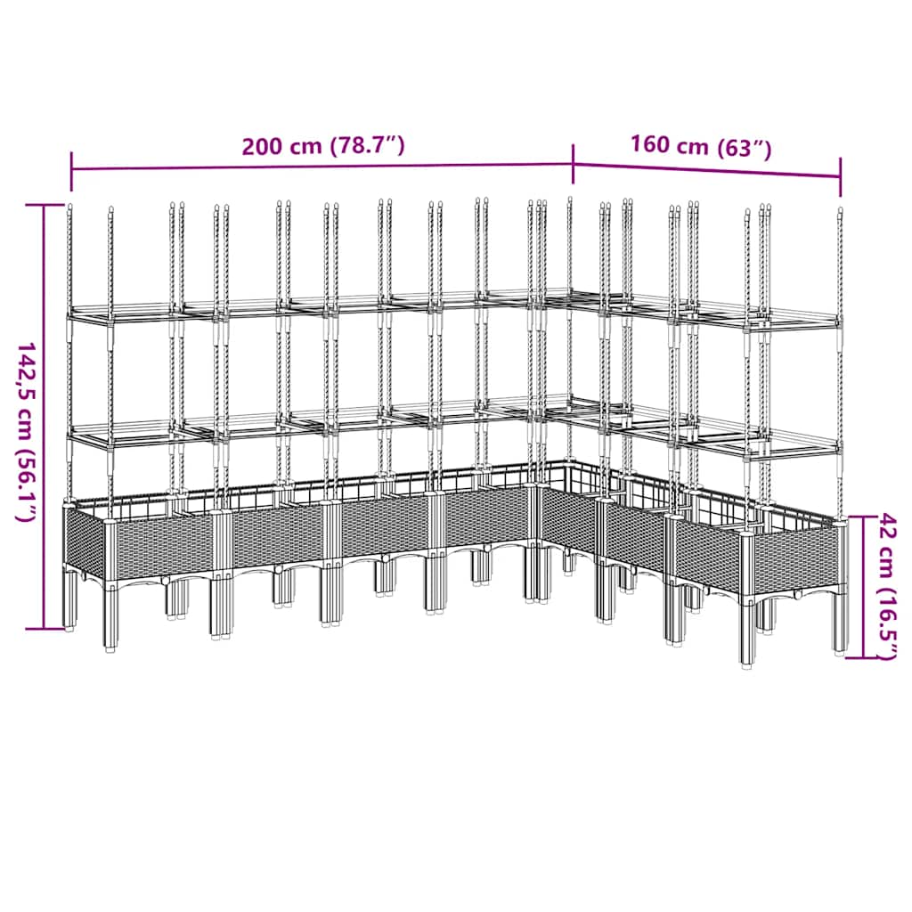 Ζαρντινιέρα Κήπου με Καφασωτό Μαύρη 200 x 160 x 142,5εκ. από PP - Pakobazaar