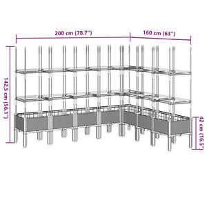 Ζαρντινιέρα Κήπου με Καφασωτό Μαύρη 200 x 160 x 142,5εκ. από PP - Pakobazaar