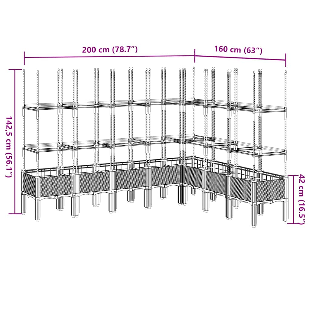 Ζαρντινιέρα Κήπου με Καφασωτό Καφέ 200 x 160 x 142,5 εκ. από PP - Pakobazaar