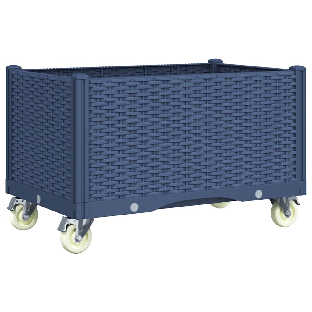 Ζαρντινιέρα Κήπου με Ροδάκια Μπλε Γκρι 80x50x54 εκ. Πολυπροπυλένιο