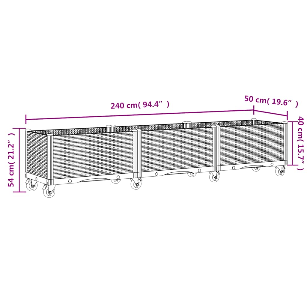 Ζαρντινιέρα Κήπου με Πόδια Μπλε Γκρι 240x50x54εκ. από Πολυπροπυλένιο
