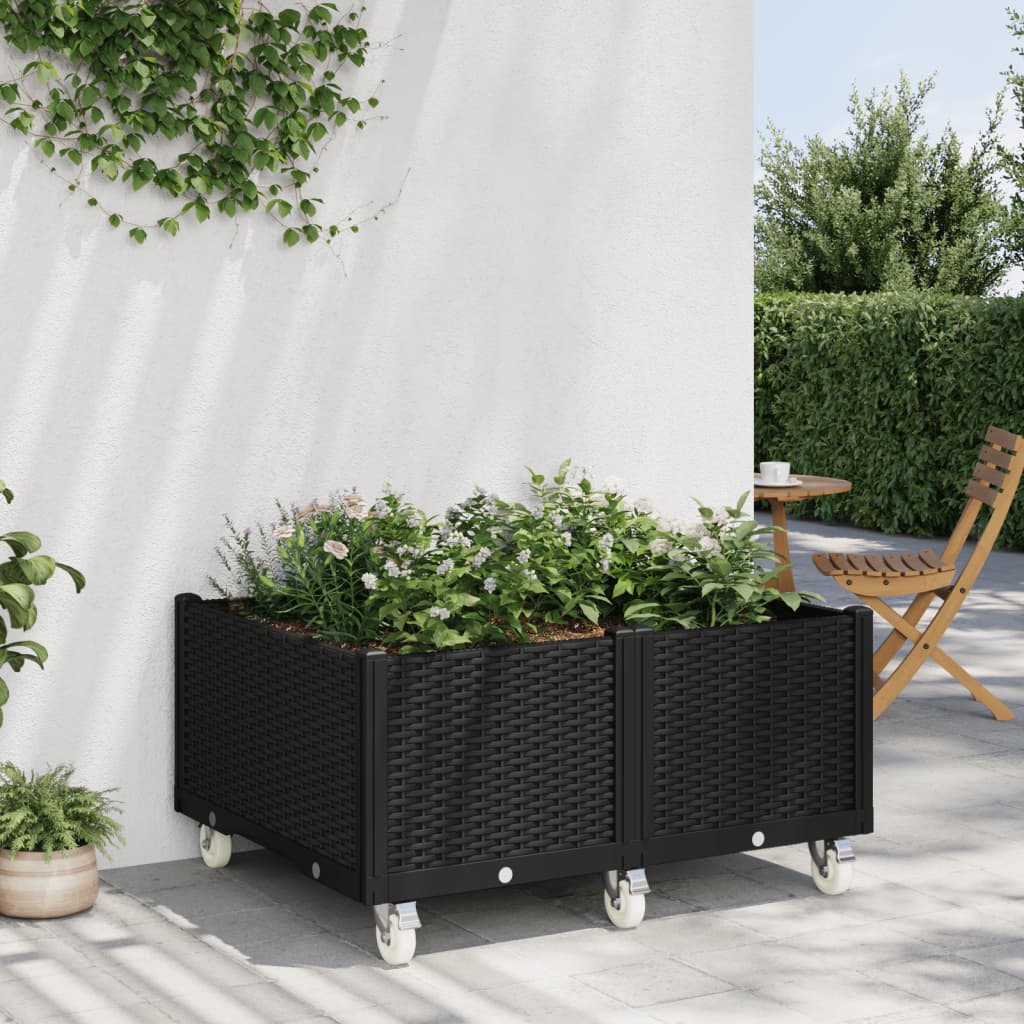Ζαρντινιέρα Κήπου με Ροδάκια Μαύρο 100x80x54εκ. Πολυπροπυλένιο - Pakobazaar