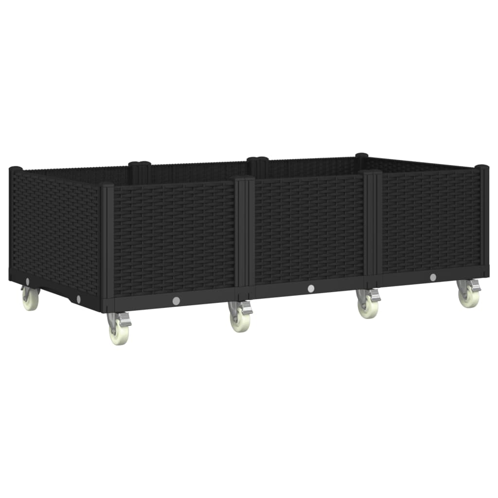 Ζαρντινιέρα Κήπου με Ροδάκια Μαύρο 150x80x54εκ. Πολυπροπυλένιο - Pakobazaar