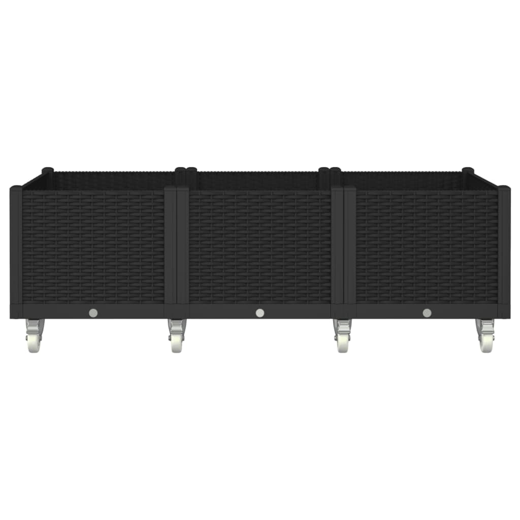 Ζαρντινιέρα Κήπου με Ροδάκια Μαύρο 150x80x54εκ. Πολυπροπυλένιο - Pakobazaar