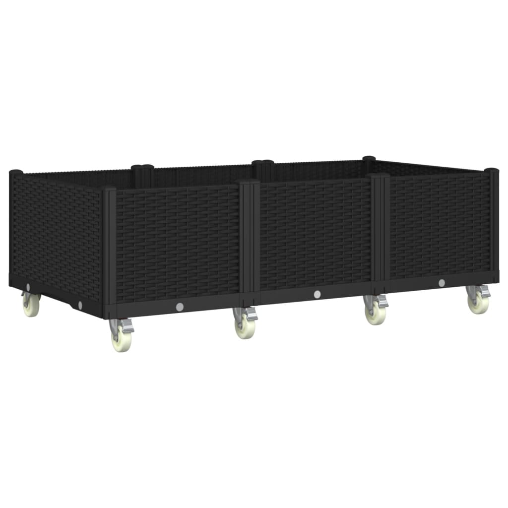 Ζαρντινιέρα Κήπου με Ροδάκια Μαύρο 150x80x54εκ. Πολυπροπυλένιο - Pakobazaar