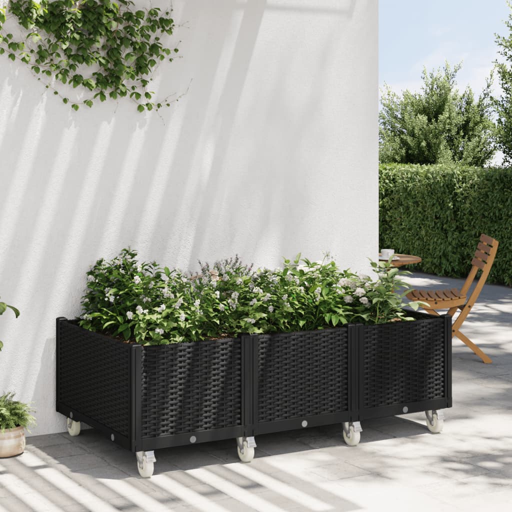 Ζαρντινιέρα Κήπου με Ροδάκια Μαύρο 150x80x54εκ. Πολυπροπυλένιο - Pakobazaar