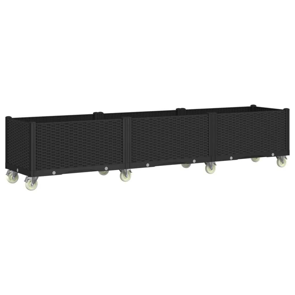 Ζαρντινιέρα Κήπου με Ροδάκια Μαύρο 240x50x54 εκ. Πολυπροπυλένιο
