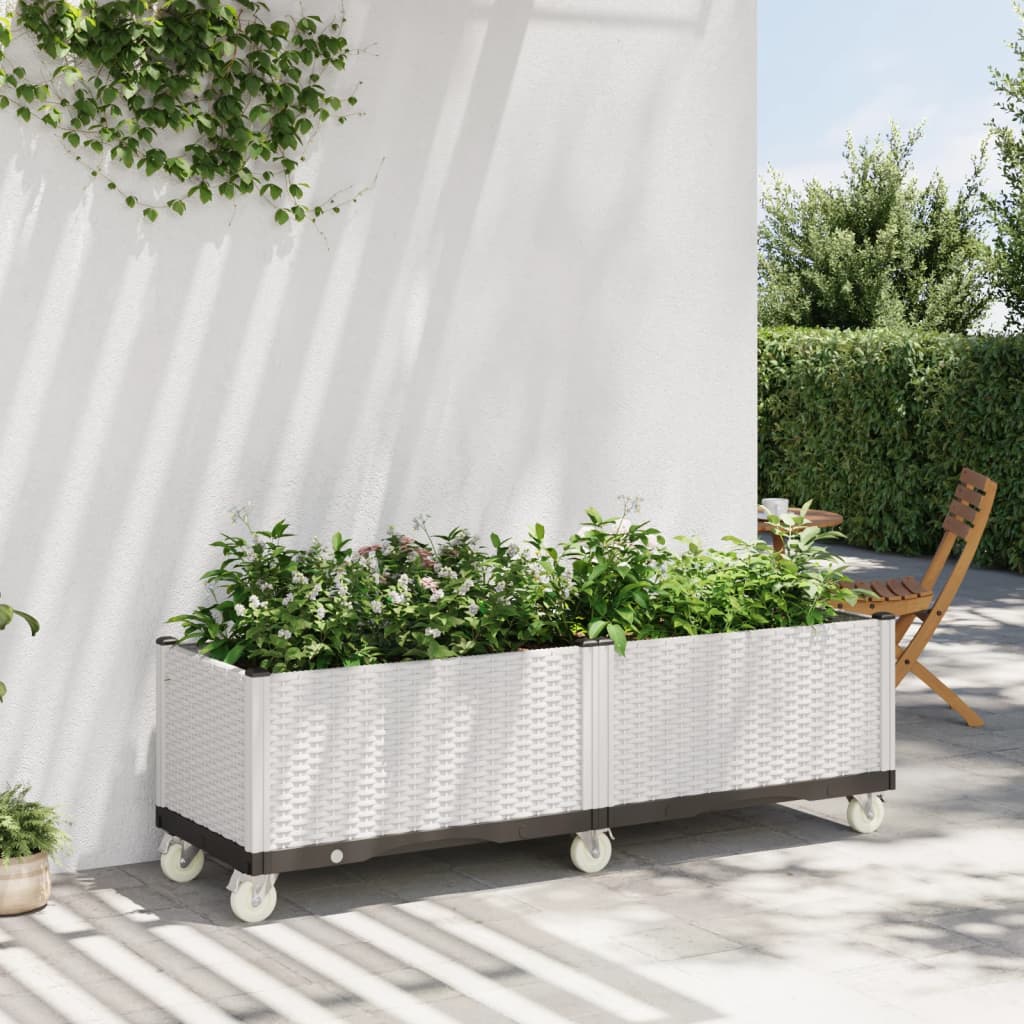 Ζαρντινιέρα Κήπου με Ροδάκια Λευκό 160x50x54 εκ. Πολυπροπυλένιο