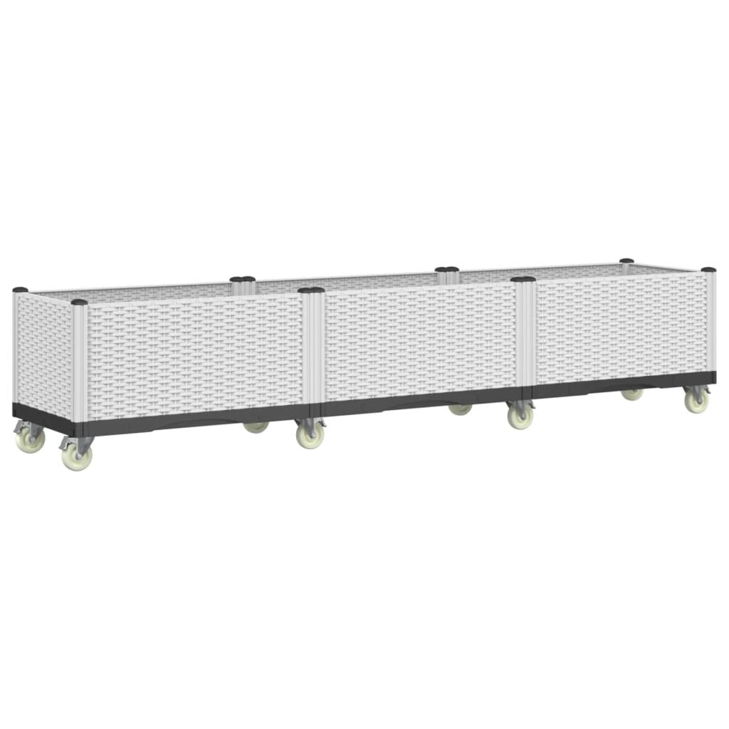 Ζαρντινιέρα Κήπου με Ροδάκια Λευκό 240x50x54 εκ. Πολυπροπυλένιο