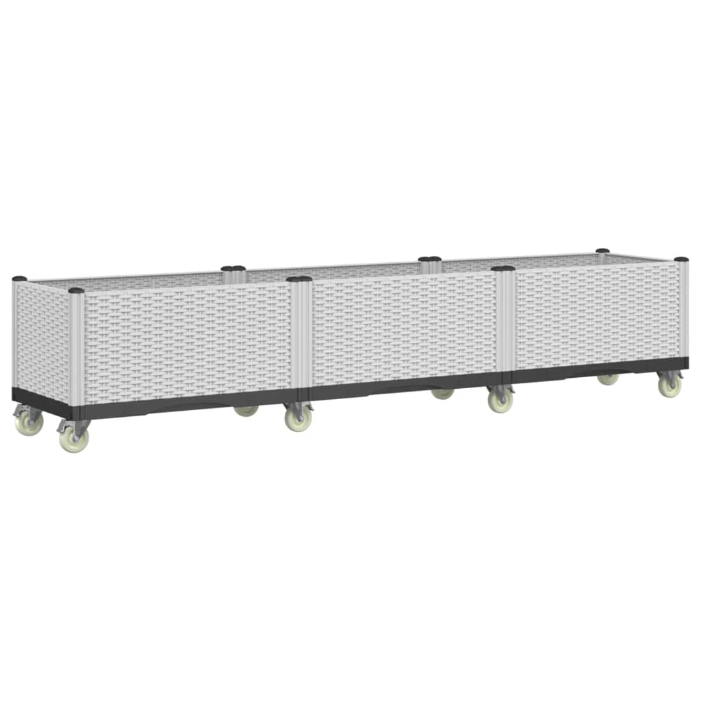 Ζαρντινιέρα Κήπου με Ροδάκια Λευκό 240x50x54 εκ. Πολυπροπυλένιο