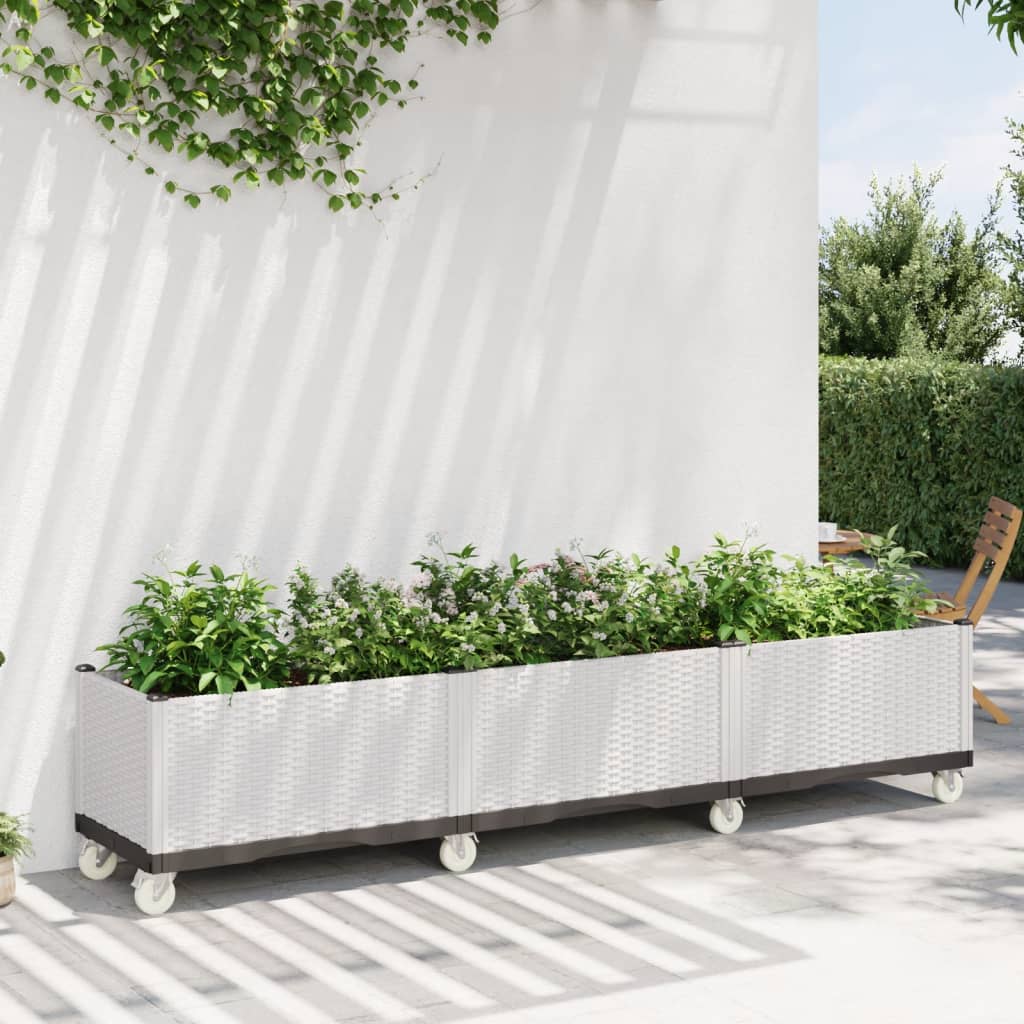 Ζαρντινιέρα Κήπου με Ροδάκια Λευκό 240x50x54 εκ. Πολυπροπυλένιο