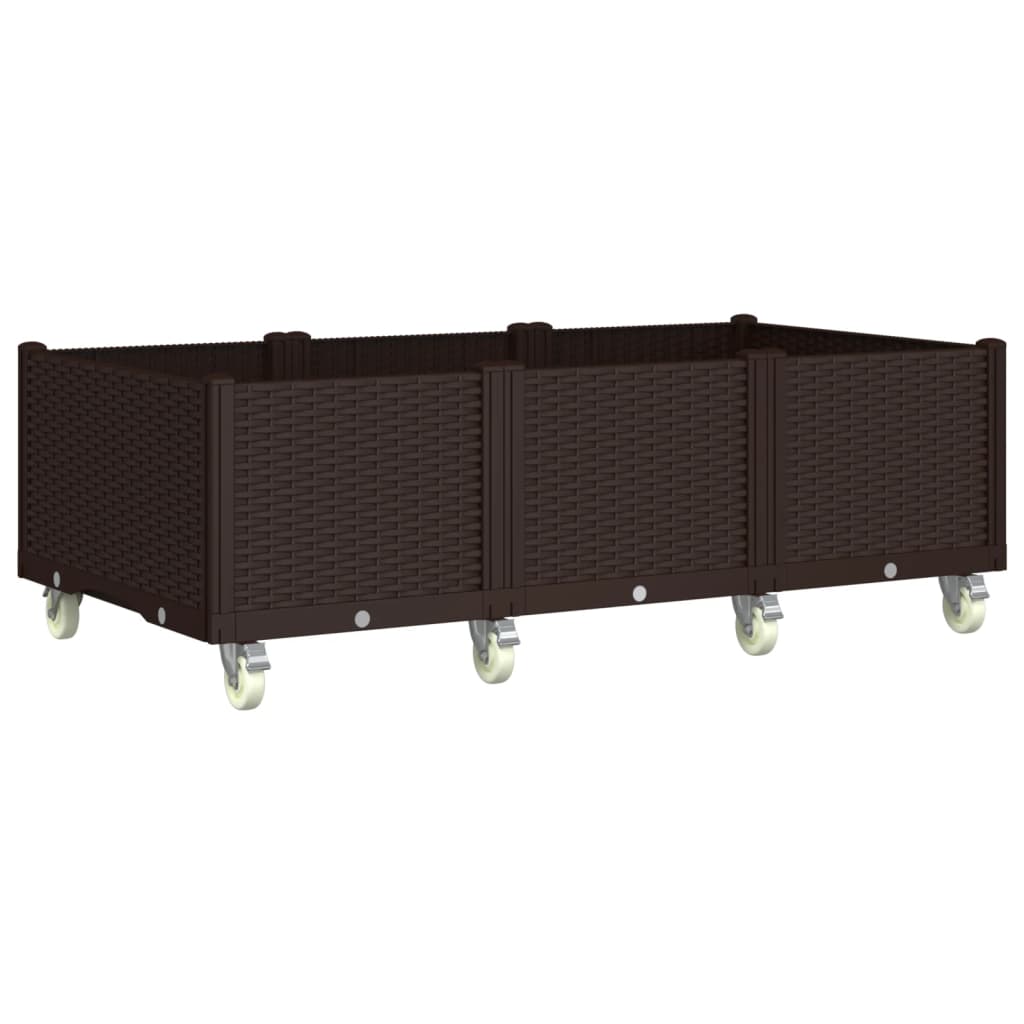 Ζαρντινιέρα Κήπου με Ροδάκια Καφέ 150x80x54εκ. Πολυπροπυλένιο