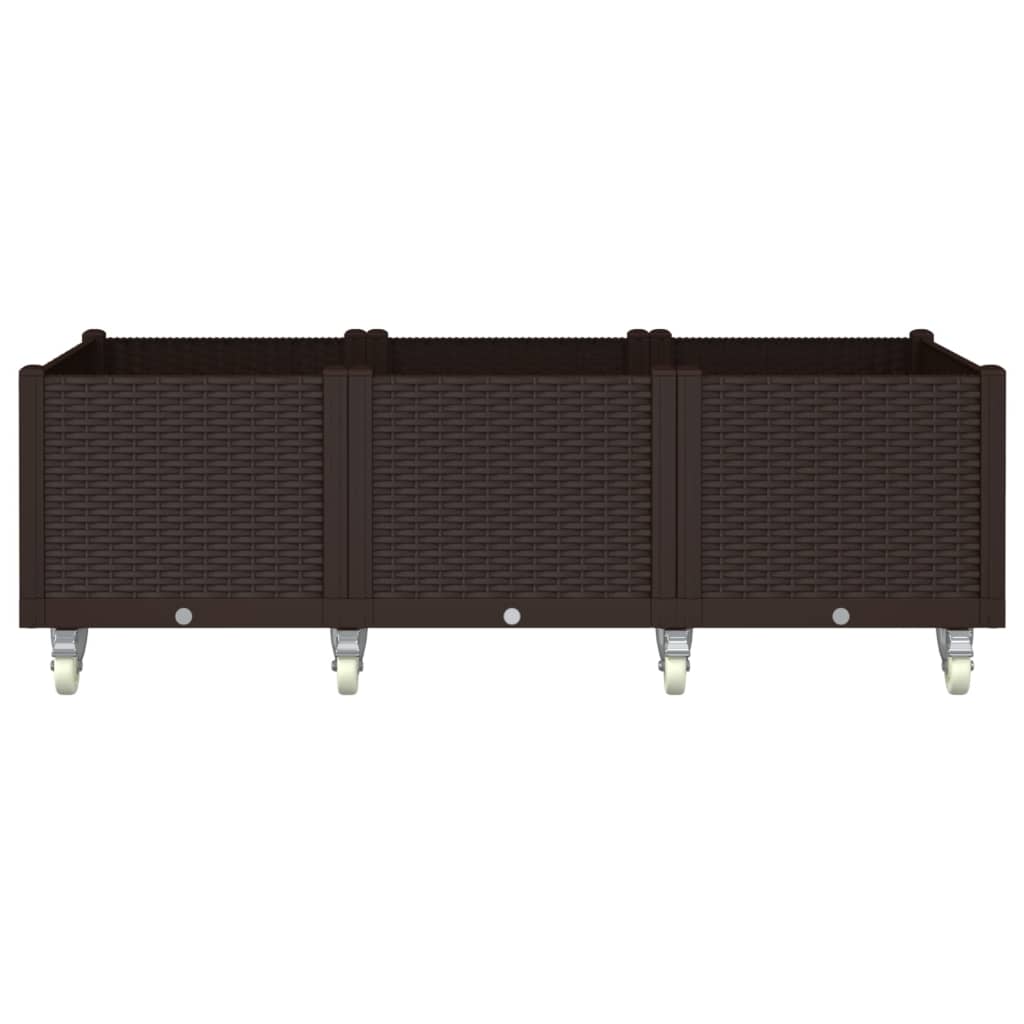 Ζαρντινιέρα Κήπου με Ροδάκια Καφέ 150x80x54εκ. Πολυπροπυλένιο