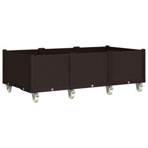 Ζαρντινιέρα Κήπου με Ροδάκια Καφέ 150x80x54εκ. Πολυπροπυλένιο