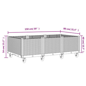 Ζαρντινιέρα Κήπου με Ροδάκια Καφέ 150x80x54εκ. Πολυπροπυλένιο
