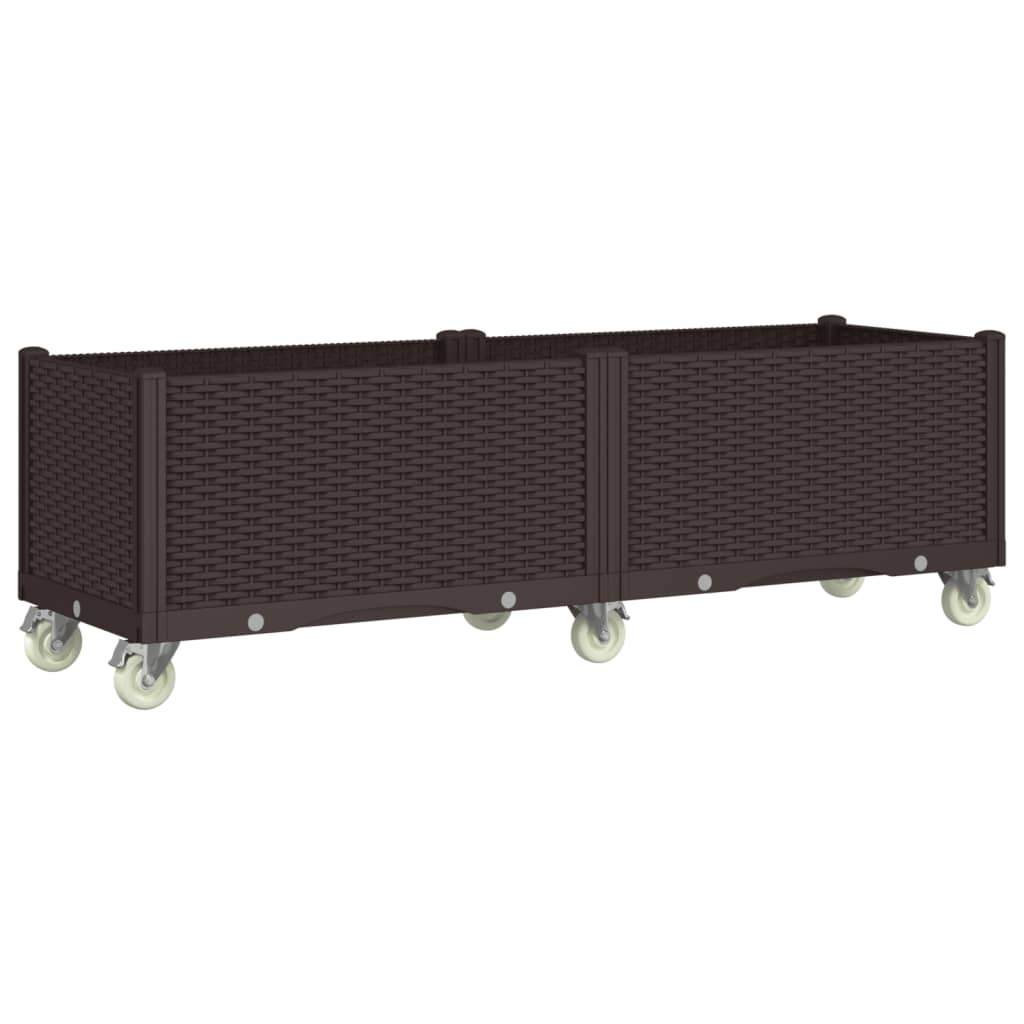 Ζαρντινιέρα Κήπου με Ροδάκια Καφέ 160x50x54 εκ. Πολυπροπυλένιο