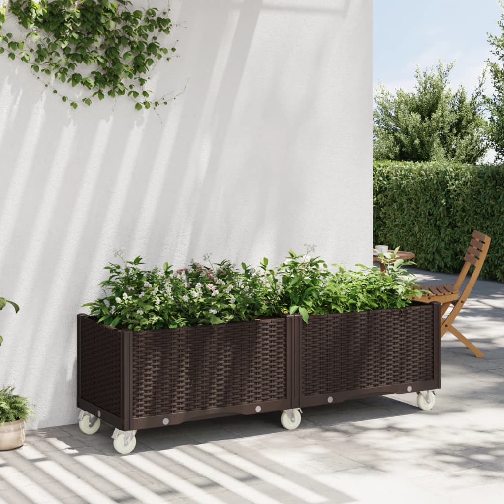 Ζαρντινιέρα Κήπου με Ροδάκια Καφέ 160x50x54 εκ. Πολυπροπυλένιο