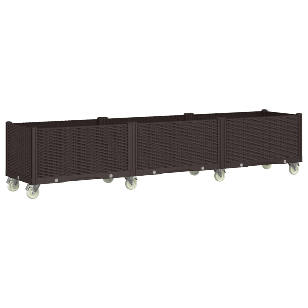 Ζαρντινιέρα Κήπου με Ροδάκια Καφέ 240x50x54 εκ. Πολυπροπυλένιο - Pakobazaar