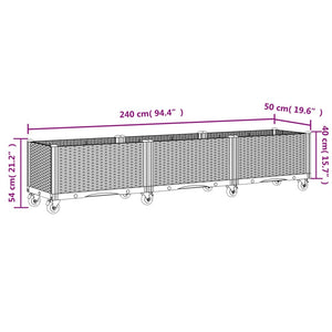 Ζαρντινιέρα Κήπου με Ροδάκια Καφέ 240x50x54 εκ. Πολυπροπυλένιο - Pakobazaar