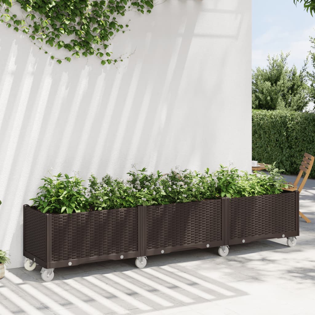 Ζαρντινιέρα Κήπου με Ροδάκια Καφέ 240x50x54 εκ. Πολυπροπυλένιο - Pakobazaar