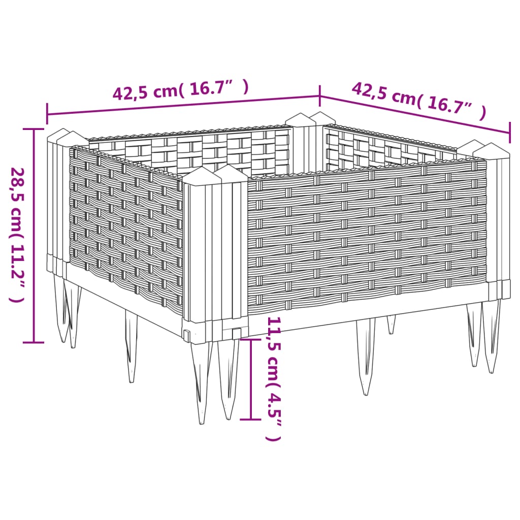 Ζαρντινιέρα με Πασσάλους Καφέ 42,5x42,5x28,5 εκ. Πολυπροπυλένιο