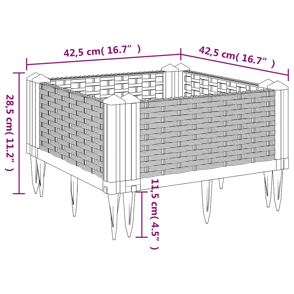 Ζαρντινιέρα με Πασσάλους Μπλε Γκρι 42,5x42,5x28,5 εκ. Πολυπροπυλένιο
