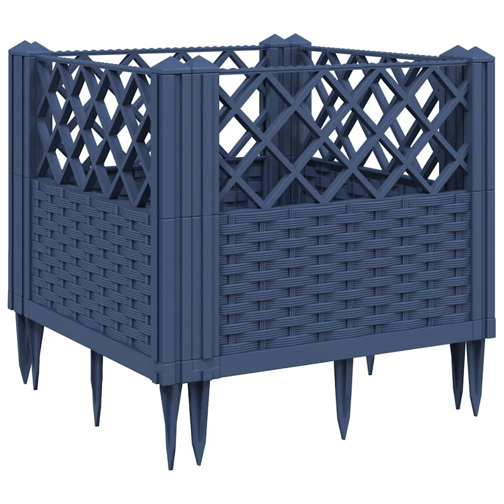 Ζαρντινιέρα με Πασσάλους Μπλε Γκρι 43,5x43,5x43,5 εκ. Πολυπροπυλένιο