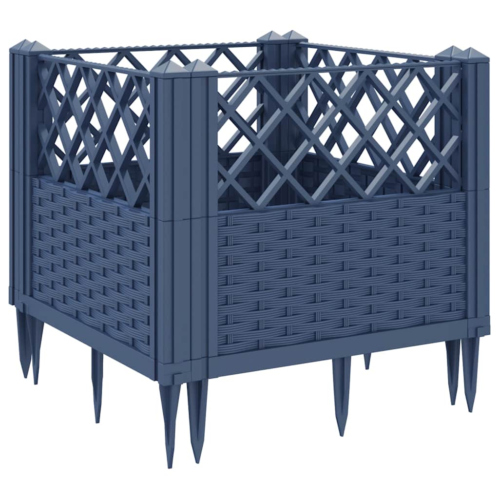 Ζαρντινιέρα με Πασσάλους Μπλε Γκρι 43,5x43,5x43,5 εκ. Πολυπροπυλένιο