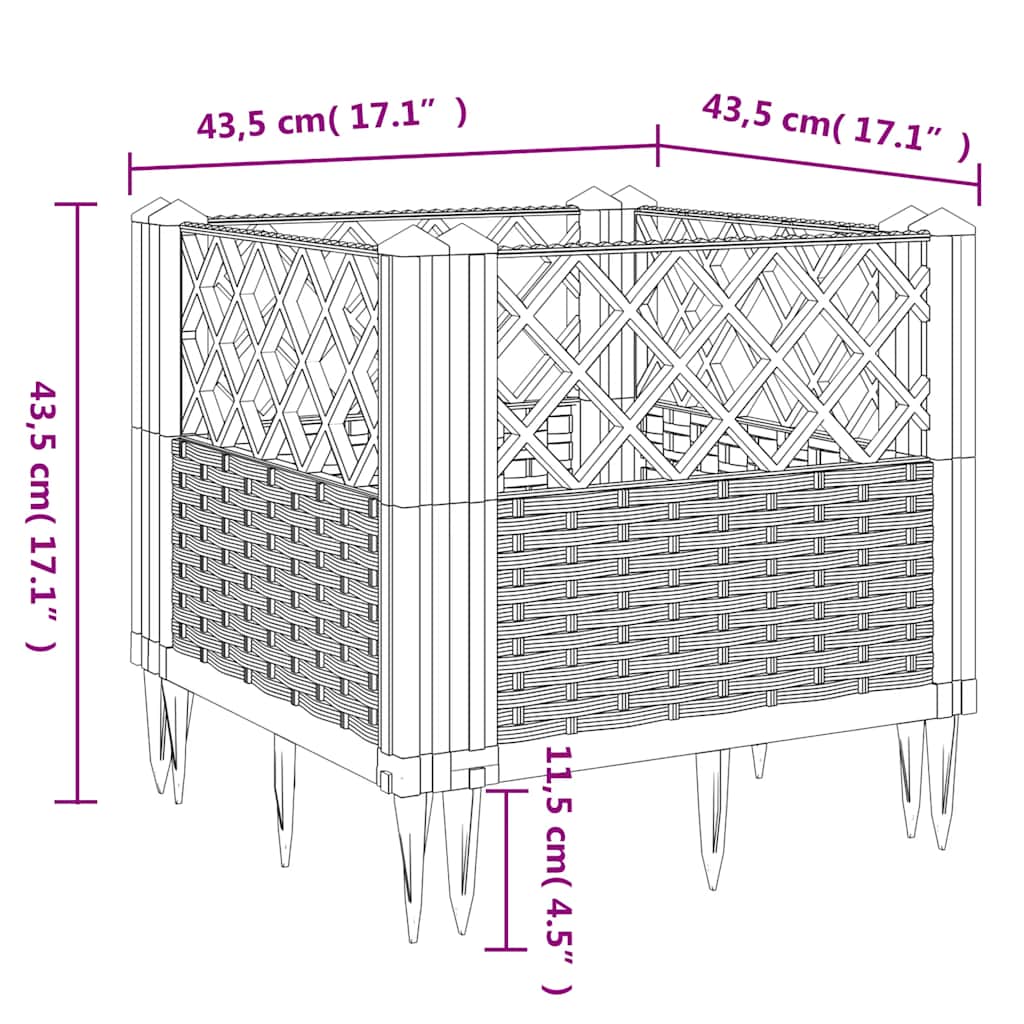 Ζαρντινιέρα με Πασσάλους Μπλε Γκρι 43,5x43,5x43,5 εκ. Πολυπροπυλένιο