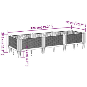 Ζαρντινιέρα με Πασσάλους Μαύρη 125x40x28,5 εκ. Πολυπροπυλένιο