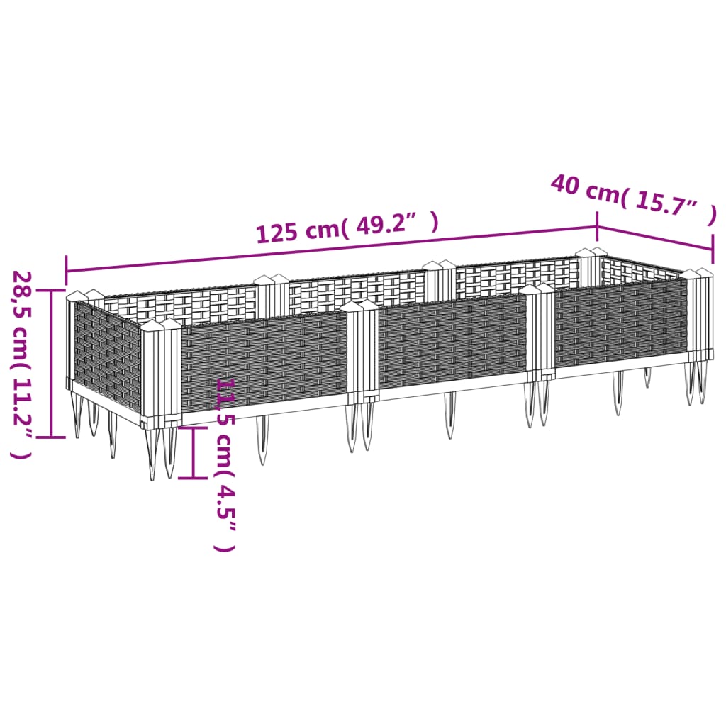 Ζαρντινιέρα με Πασσάλους Αν.Γκρι 125x40x28,5 εκ Πολυπροπυλένιο
