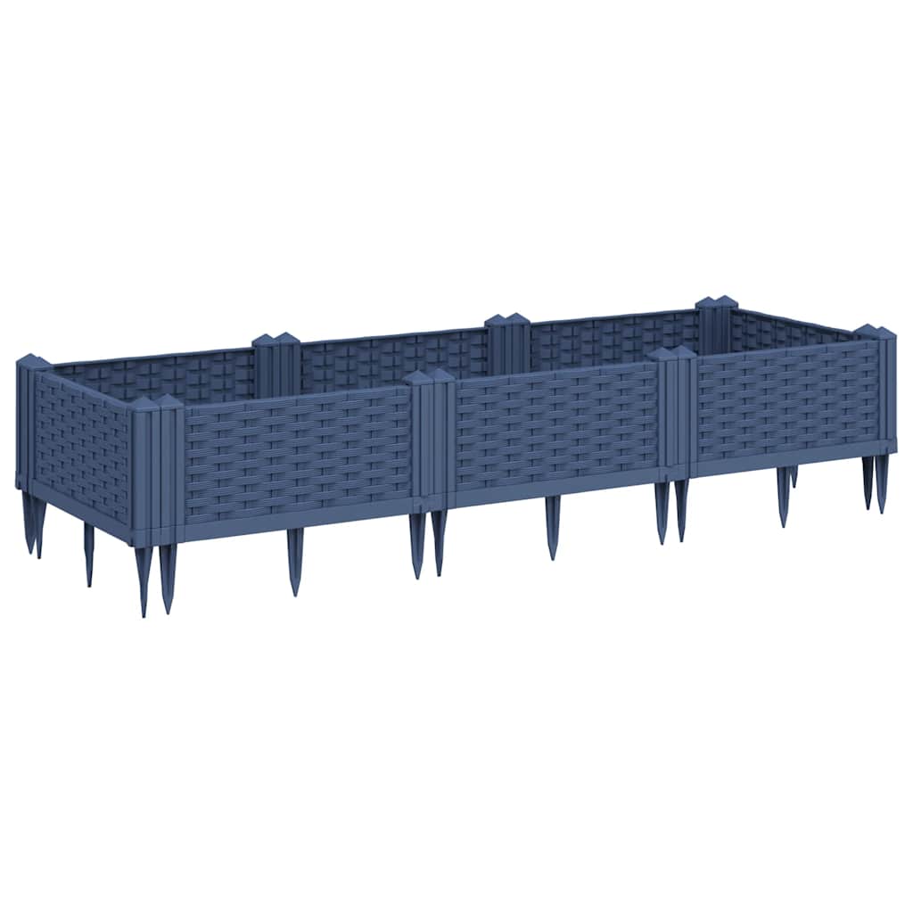 Ζαρντινιέρα με Πασσάλους Μπλε Γκρι 125x40x28,5 εκ. Πολυπροπυλένιο