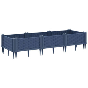 Ζαρντινιέρα με Πασσάλους Μπλε Γκρι 125x40x28,5 εκ. Πολυπροπυλένιο