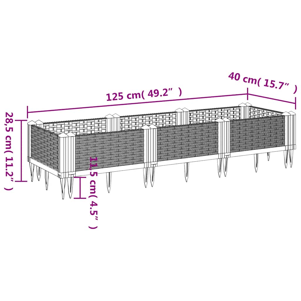 Ζαρντινιέρα με Πασσάλους Μπλε Γκρι 125x40x28,5 εκ. Πολυπροπυλένιο