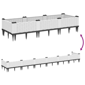 Ζαρντινιέρα με Πασσάλους Λευκή 125x40x28,5 εκ. Πολυπροπυλένιο