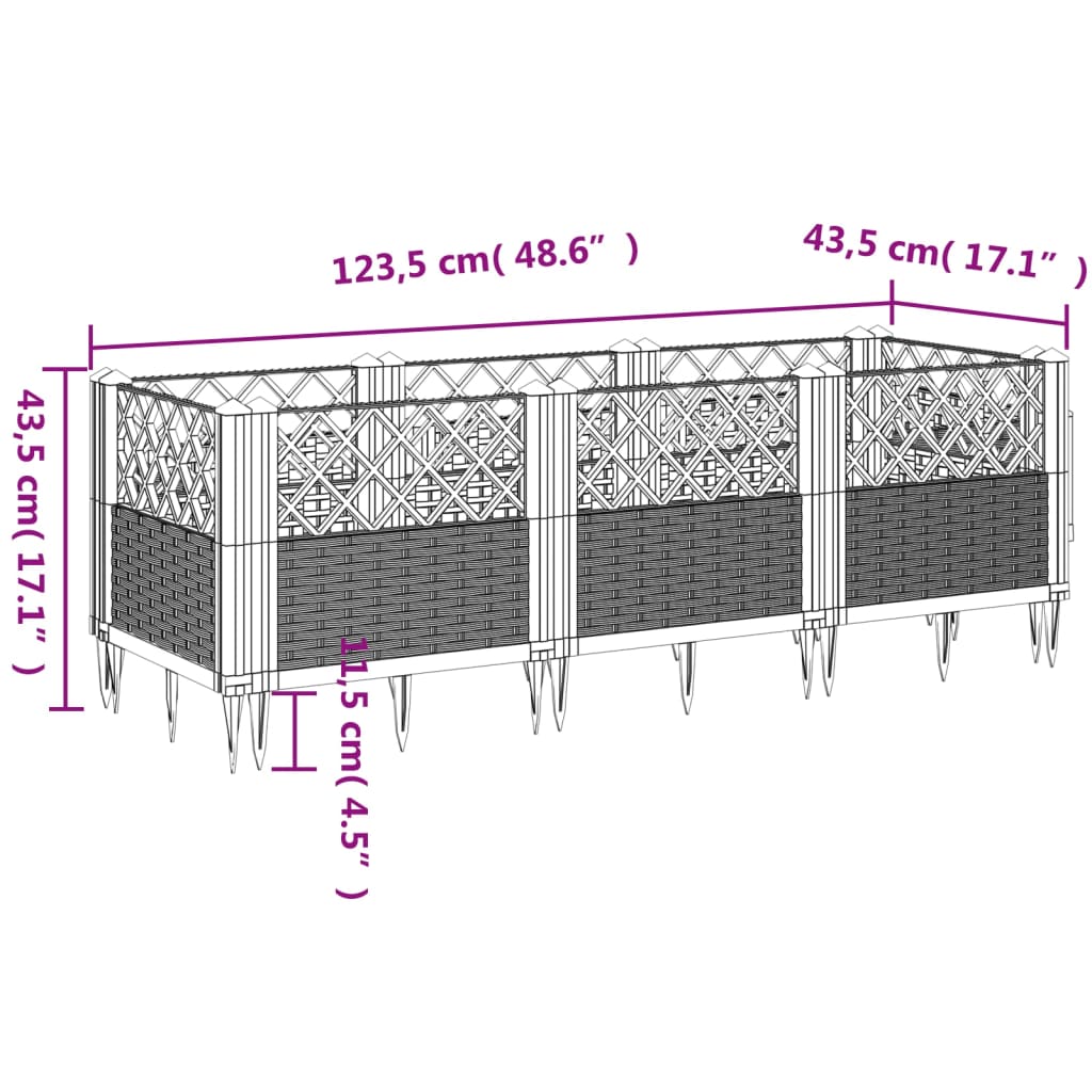Ζαρντινιέρα με Πασσάλους Μαύρη 123,5x43,5x43,5εκ Πολυπροπυλένιο