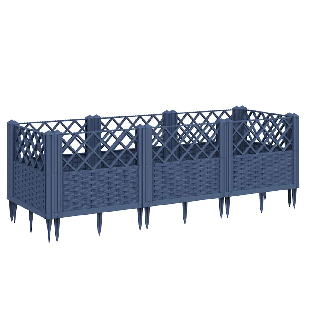Ζαρντινιέρα με Πασσάλους Μπλε Γκρι 123,5x43,5x43,5εκ. Πολυπροπυλένιο